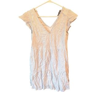Abercrombie & Fitch Womens Striped Mini Dress V Neck Tiered Casual Lined‎